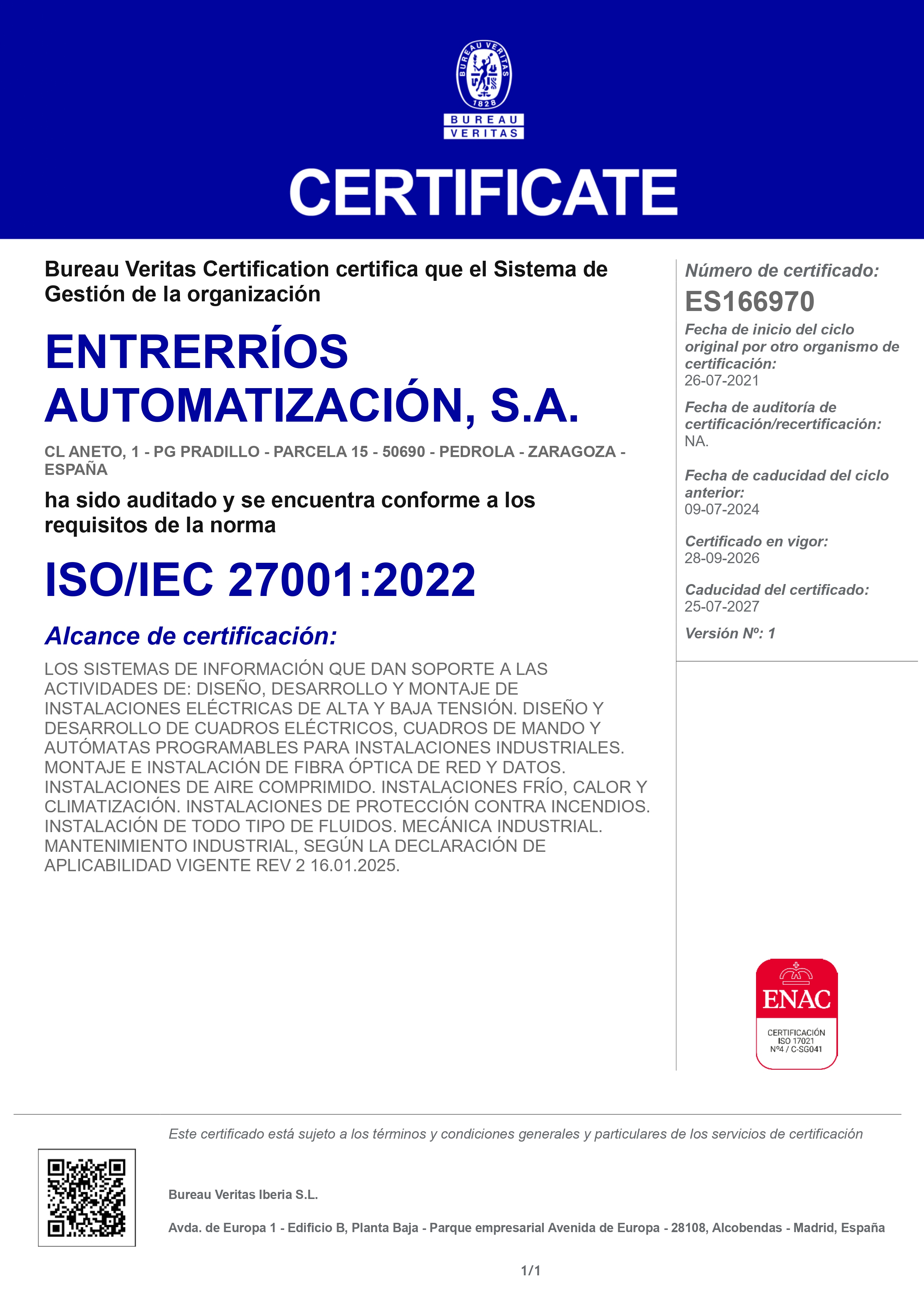 Certificado ISO Seguridad 27001