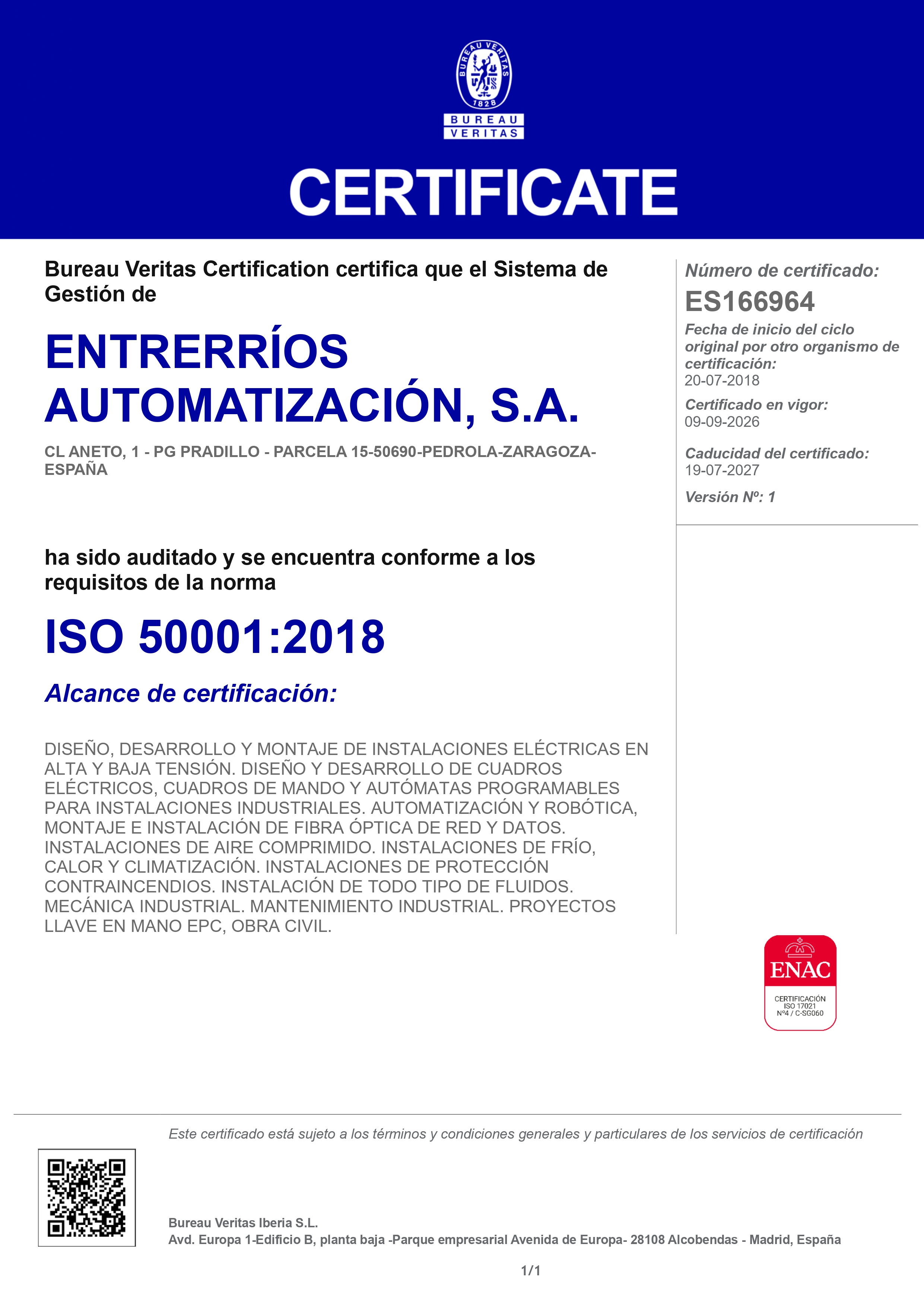 Certificado Energía ISO 50001